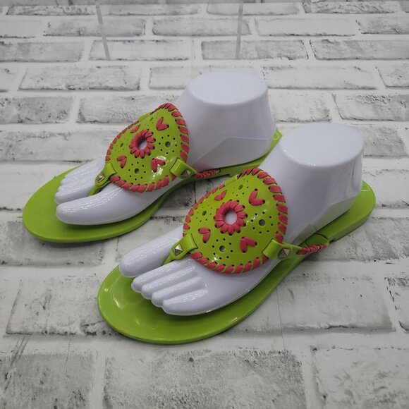 Jack Rogers Georgica Jelly Thong Sandals Lime Green Fuchsia Pink Size 9 Bright - Picture 2 of 4